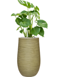 Ronde Fiberclay bloembak 'Sandflow' | kleur: Green | Ø 25 x H 40 cm