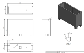 Aluminium plantenbak langwerpig 'Border op poten' 120x40x80 cm