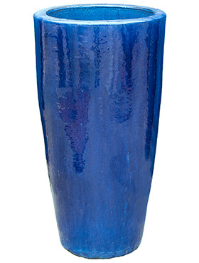 Keramiek plantenbak 'Vico' blauw D41xH69 cm (Inzethoes : - Kunststof inzethoes transparant,Antikras vilt : Niet meeleveren - vilt 33 MM (VEL / 6 STUKS),Plantentrolley D39 x H5 cm: