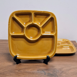 Vintage Fondueborden 2 stuks - Okergeel / Bruin