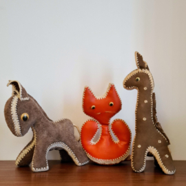 Vintage leren knuffels - Ezel, vos en giraffe