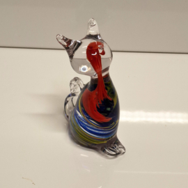 Murano Beeldje van een zittende Poes - Glas - Blauw - Rood - Geel