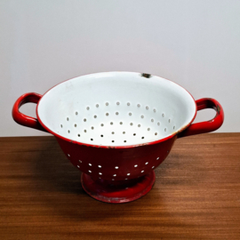 Vintage Rood Emaille Vergiet met handvaten en voet