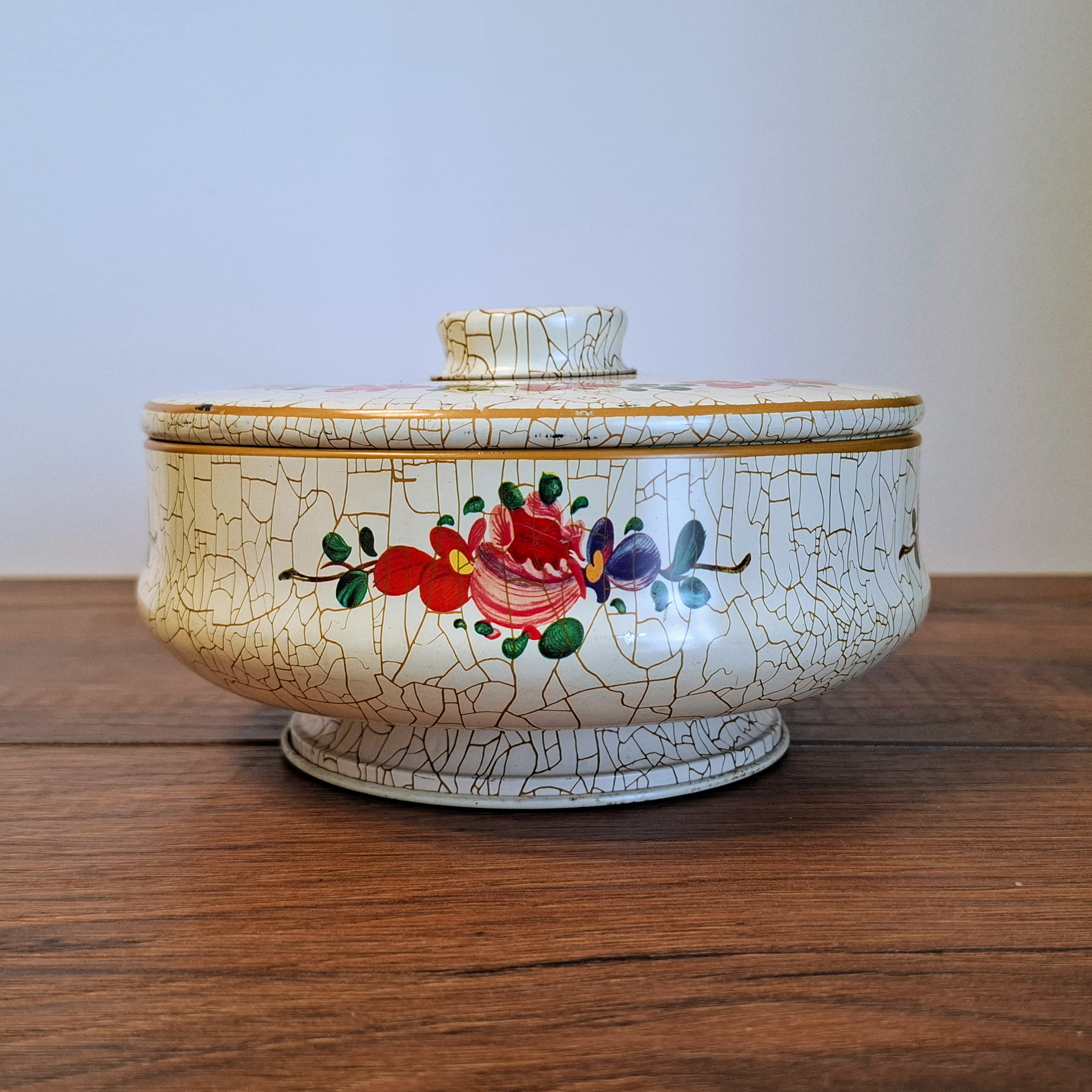 Koektrommel / Blik - Craquele Motief - Bloemen