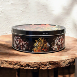Vintage Bloemen Koekblik – Zwart