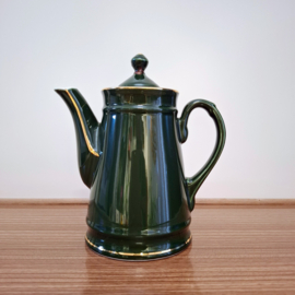 Vintage Theepot - donkergroen keramieken met gouden accenten