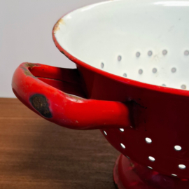 Vintage Rood Emaille Vergiet met handvaten en voet
