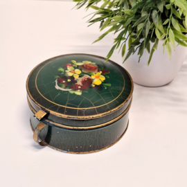 Antieke Toleware Blikken doos - Koektrommel - Koekblik - Handbeschilderde Bloemen