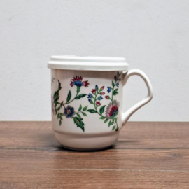 Gebloemde Mok / Beker met Deksel / Onderzetter