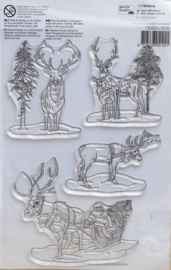 Craftemotions - Sleigh with Santa Claus and Reindeer - Clear Stamp
