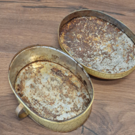 Brocante Blikken Doos - Koektrommel / Koekblik met Bloemenpatroon en Craquele Effect