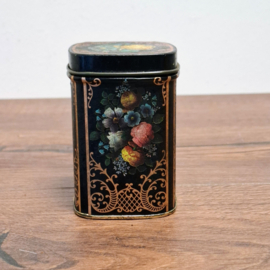 Theeblikje - Zwart met Bloemen