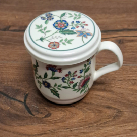 Gebloemde Mok / Beker met Deksel / Onderzetter