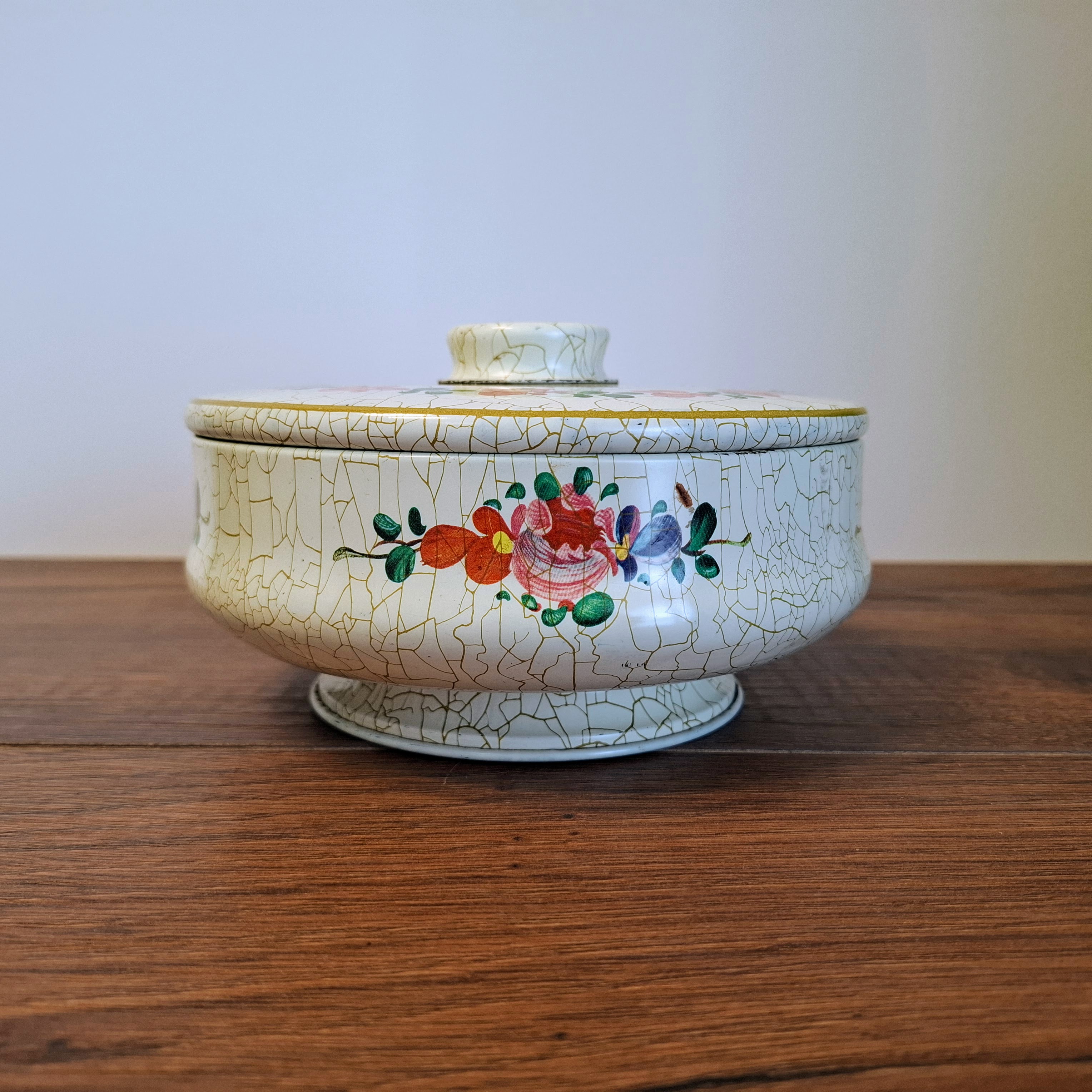 Koektrommel / Blik - Craquele Motief - Bloemen