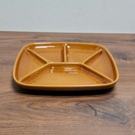 Vintage Fondueborden 4 Stuks - Okergeel / Bruin - Petrus Regout