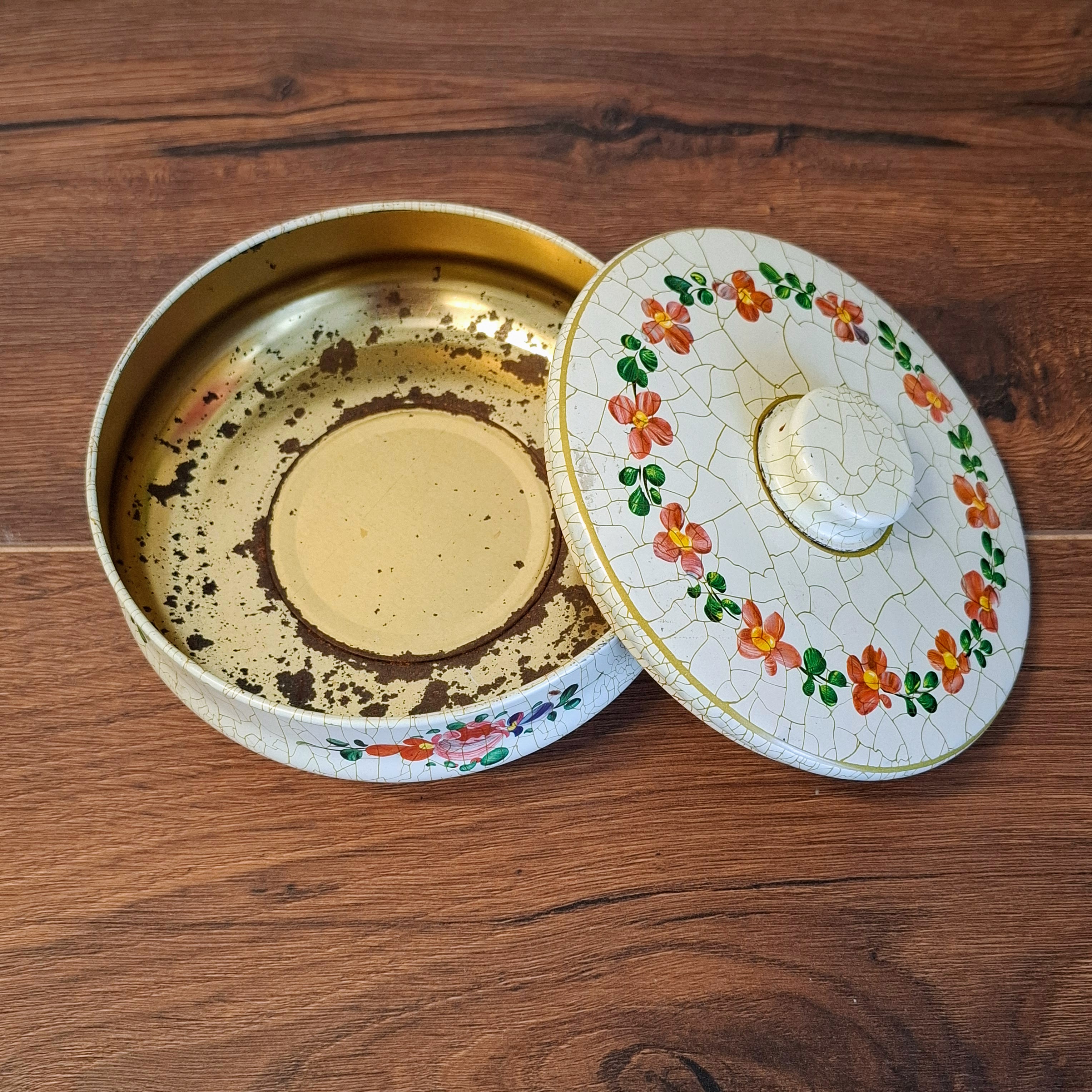 Koektrommel / Blik - Craquele Motief - Bloemen