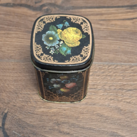 Theeblikje - Zwart met Bloemen