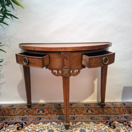 Antieke Lodewijk XVI-stijl demi-lune (halvemaanvormige) mahoniehouten Wandtafeltje