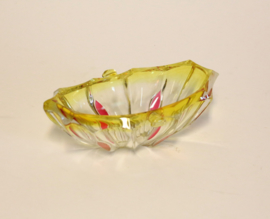 Vintage Italiaans Glas Schaal, Geel en Roze, Schaaltje, Center Piece, Italy