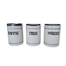 Emaille Voorraadblikken - Koffie - Thee - Suiker