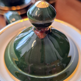 Vintage Theepot - donkergroen keramieken met gouden accenten