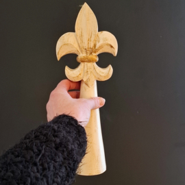 Brocante Decoratie - Franse Lelie Kandelaar van Hout - set van 2