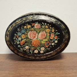 Bewaarblik - Blik - Zwart met Bloemen - Ovaal