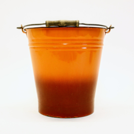 Oranje - Emaille Emmer  met Houten Handvat
