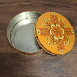 Koektrommel / Blik -  Oranje met Bloemen
