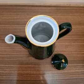 Vintage Theepot - donkergroen keramieken met gouden accenten