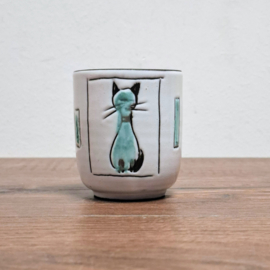 Klein Vintage Bloempotje of Vaasje van Keramiek - Poes