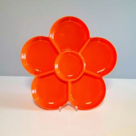 Retro Kunststof Bloem Serveerschaal Oranje – Ø 34 cm