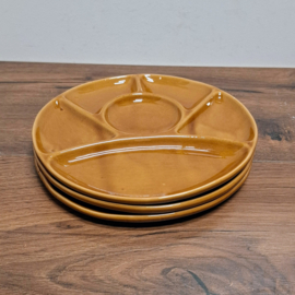 Vintage Fondueborden 3 stuks - Okergeel / Bruin