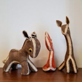 Vintage leren knuffels - Ezel, vos en giraffe