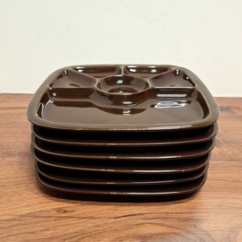 Vintage Fonduebord - Vakjes Bord - 6 Stuk - Bruin