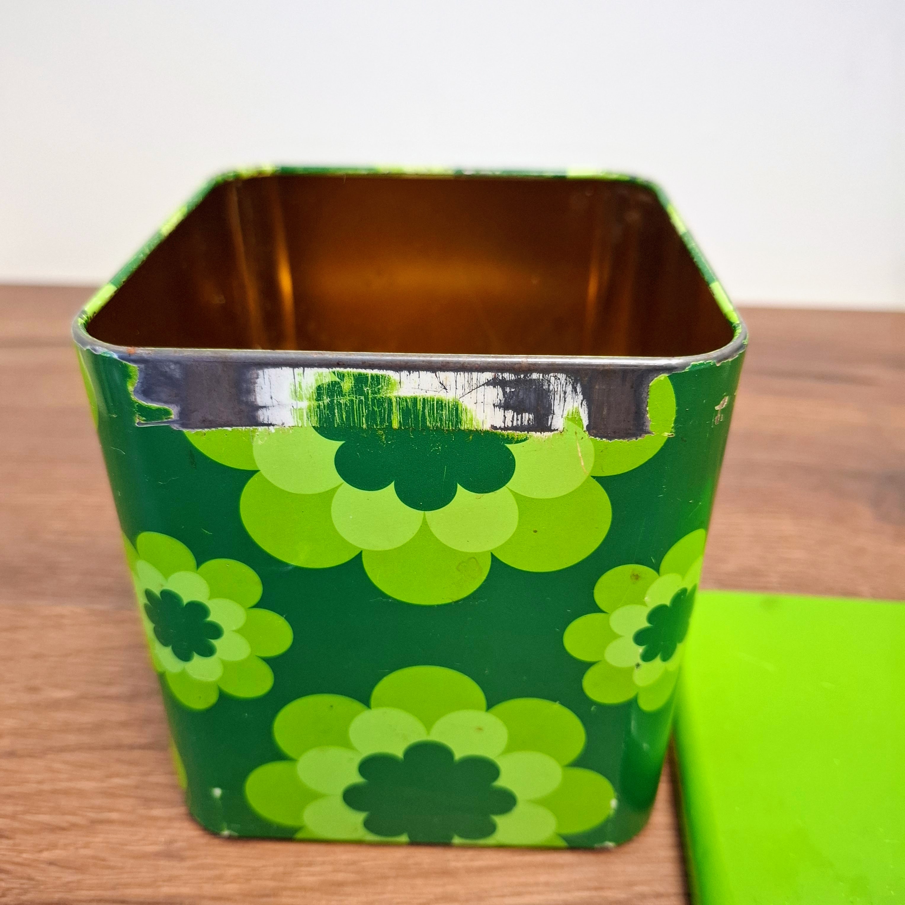 Retro Blik Vierkant - Groen - Bloemen