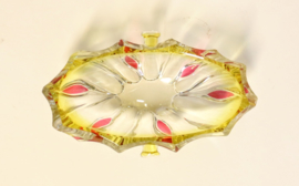 Vintage Italiaans Glas Schaal, Geel en Roze, Schaaltje, Center Piece, Italy