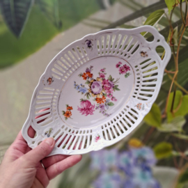 Vintage opengewerkt Schaal / Serveren - Bloemen