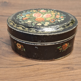 Bewaarblik - Blik - Zwart met Bloemen - Ovaal