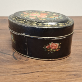 Bewaarblik - Blik - Zwart met Bloemen - Ovaal
