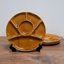 Vintage Fondueborden 3 stuks - Okergeel / Bruin