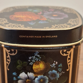 Theeblikje - 3 in elkaar passende blikjes - Zwart met Bloemen