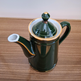 Vintage Theepot - donkergroen keramieken met gouden accenten
