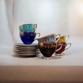 Vintage Kop en Schotels 6 stuks - J.G. van der Mark & Zonen