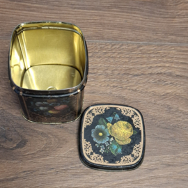 Theeblikje - Zwart met Bloemen