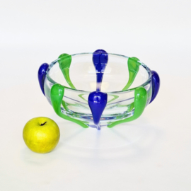 Zware Glazen Fruitschaal - Groen / Blauw