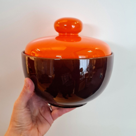 Kom met Deksel – Schaal Keramiek Bruin / Oranje Retro