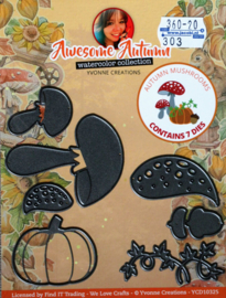 Cutting Die - Snijmal - Yvonne Creations - Awesome Autumn - Autumn Mushrooms