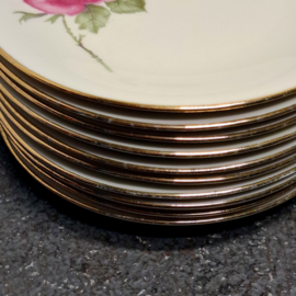 Vintage Gebakset - Taart - CoPo - Roos - Bord met 10 Kleinere bordjes