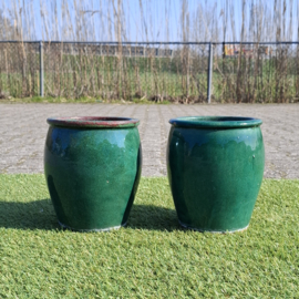 Donkergroene Bloempotten  2 stuks - Buitenpot -  Aardewerk